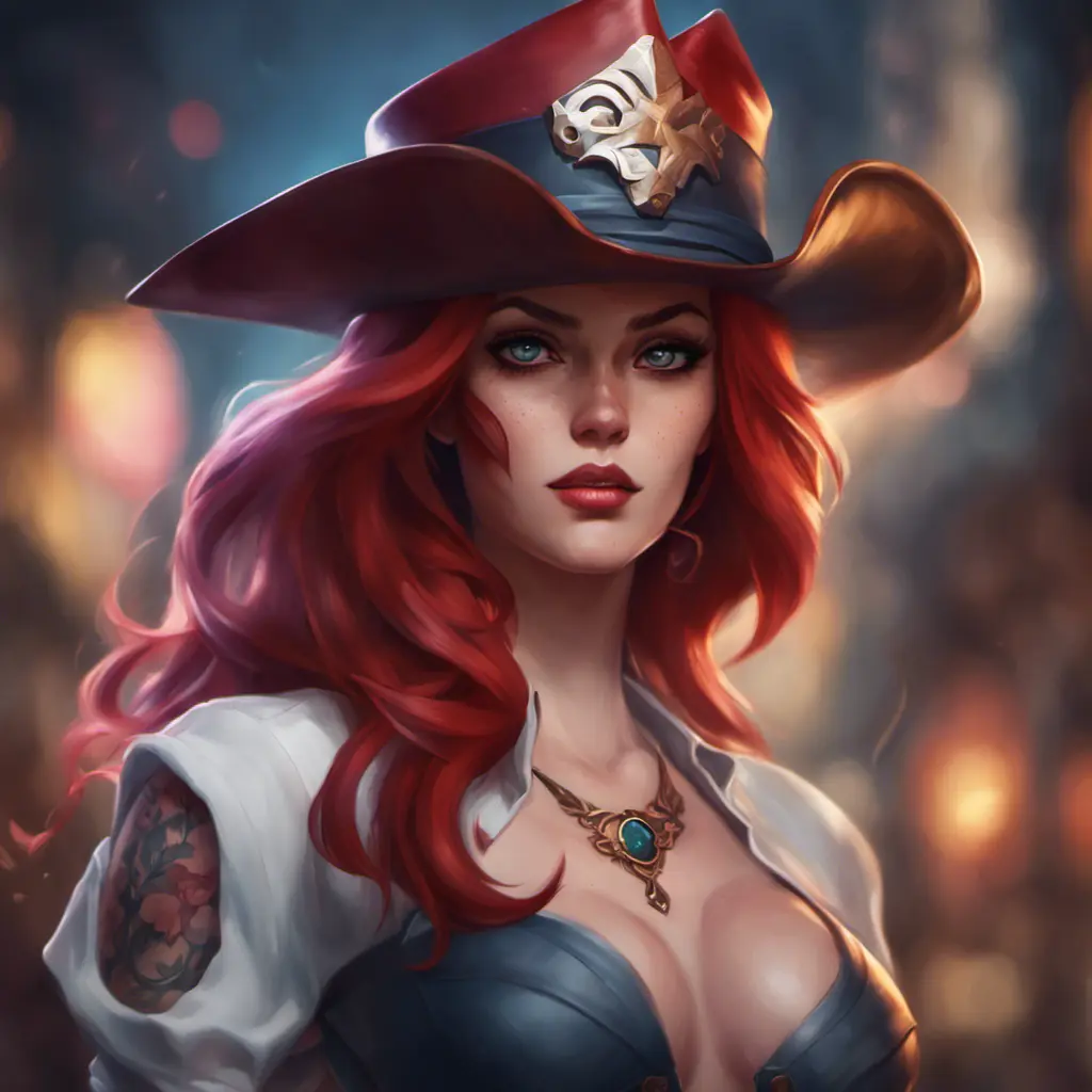 Matte portrait of Miss Fortune with tattoos, 8k, Highly Detailed, Alluring, Artstation, Bokeh effect, Sharp Focus, Volumetric Lighting, Concept Art by Stanley Artgerm Lau, Greg Rutkowski