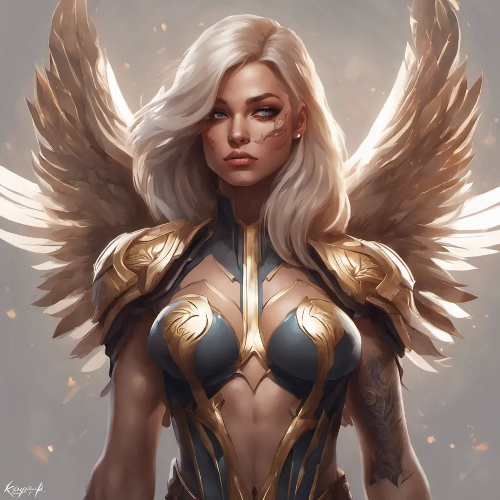 Matte portrait of Kayle with tattoos, 8k, Highly Detailed, Alluring, Artstation, Bokeh effect, Sharp Focus, Volumetric Lighting, Concept Art by Stanley Artgerm Lau, Greg Rutkowski