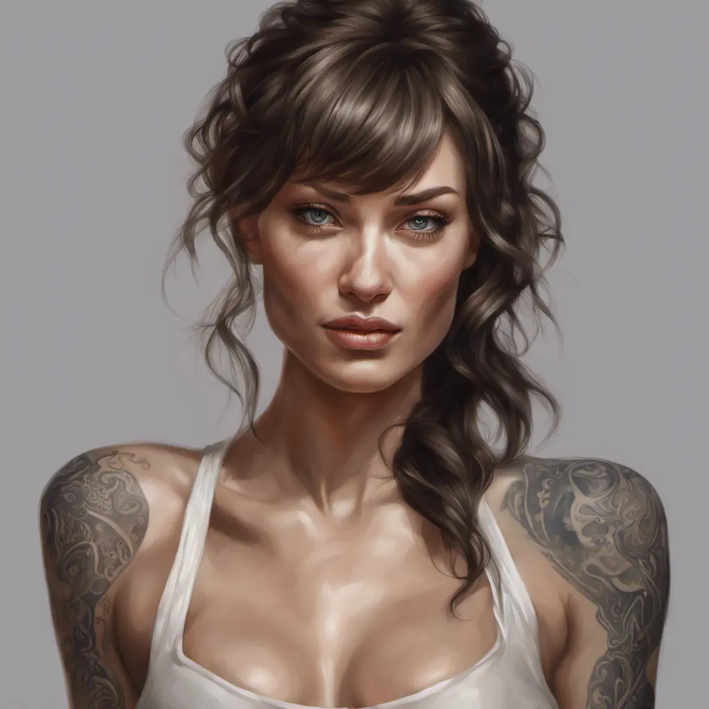 Matte portrait of Olga Kurylenko with tattoos, 8k, Highly Detailed, Powerful, Alluring, Artstation, Magical, Digital Painting, Photo Realistic, Sharp Focus, Volumetric Lighting, Concept Art by Stanley Artgerm Lau, Alphonse Mucha, Greg Rutkowski