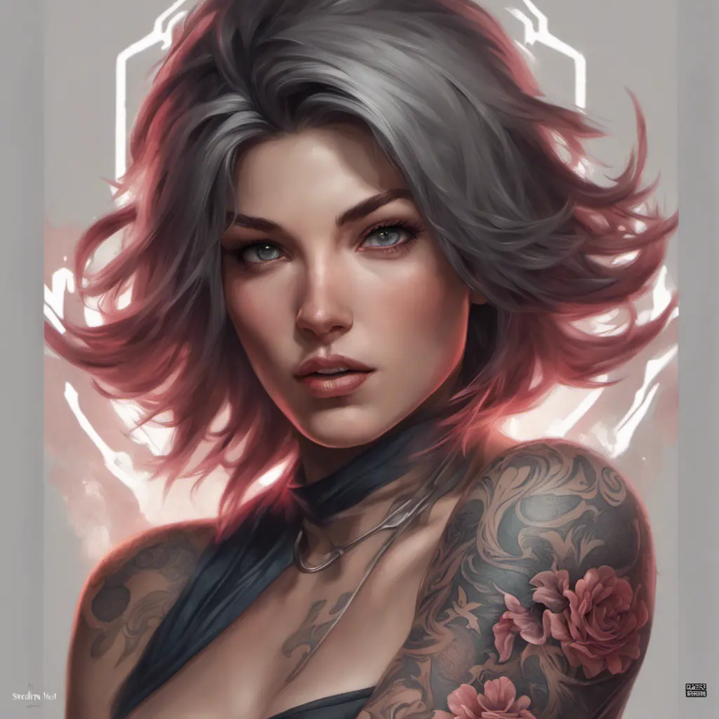 Matte portrait of Fiora with tattoos, 8k, Highly Detailed, Powerful, Alluring, Artstation, Magical, Digital Painting, Photo Realistic, Sharp Focus, Volumetric Lighting, Concept Art by Stanley Artgerm Lau, Alphonse Mucha, Greg Rutkowski