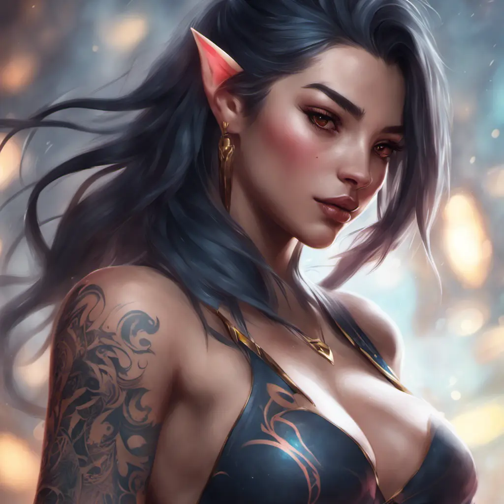 Matte portrait of Irelia with tattoos, 8k, Highly Detailed, Alluring, Artstation, Bokeh effect, Sharp Focus, Volumetric Lighting, Concept Art by Stanley Artgerm Lau, Greg Rutkowski