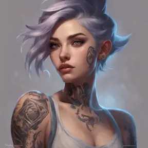 Matte portrait of Lyx from League of Legends with tattoos, 8k, Highly Detailed, Powerful, Alluring, Artstation, Magical, Digital Painting, Photo Realistic, Sharp Focus, Volumetric Lighting, Concept Art by Stanley Artgerm Lau, Greg Rutkowski