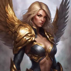 Matte portrait of Kayle from League of Legends with tattoos, 8k, Highly Detailed, Powerful, Alluring, Artstation, Magical, Digital Painting, Photo Realistic, Sharp Focus, Volumetric Lighting, Concept Art by Stanley Artgerm Lau, Greg Rutkowski