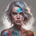 Anne marie, colorful painting on grey scale face, powerful, magic, thunders, dramatic lighting, intricate tattoos, wild, highly detailed, digital painting, artstation, concept art, smooth, sharp focus, illustration, art by artgerm and greg rutkowski and alphonse mucha, footage, 4k, Hyper Detailed