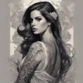 Matte portrait of Lana Del Rey with tattoos, 8k, Highly Detailed, Powerful, Alluring, Artstation, Magical, Digital Painting, Photo Realistic, Sharp Focus, Volumetric Lighting, Concept Art by Stanley Artgerm Lau, Alphonse Mucha, Greg Rutkowski