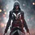 Assassin's Creed female assassin emerging from the fog of battle, 8k, Bokeh effect, Volumetric Lighting, Vibrant Colors, Fantasy, Dark by WLOP, Stefan Kostic