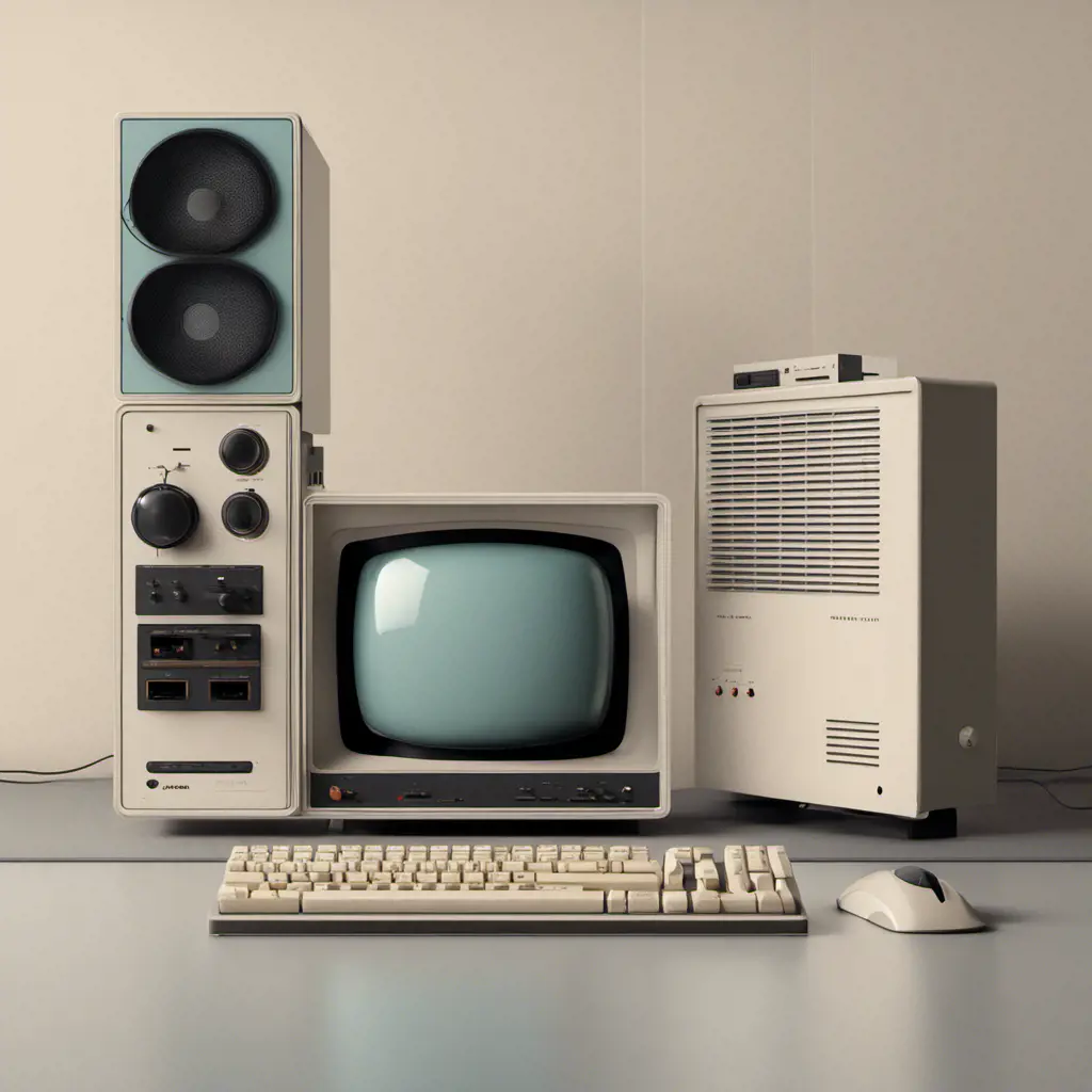 A Gaming Computer designed by Dieter Rams. Product ad retro, 8k, Highly Detailed, Vintage Illustration, Sharp Focus, Smooth, Octane Render