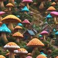 An intricate village made of psychedelic mushrooms, 3D Rendering by Greg Rutkowski