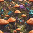 An intricate village made of psychedelic mushrooms, 3D Rendering by Greg Rutkowski