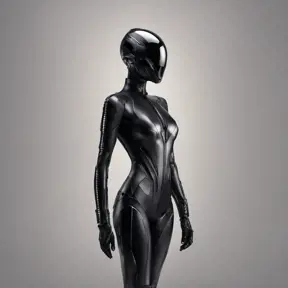 An ultrarealistic photograph of a minimalist futuristic full body power suit, without lights, made of black mate metal and polymer, full crystal hull, for a fit woman, 8k, Dystopian, Minimalism, Elegant