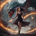 Beautiful sorceress girl running away from dragon, Gothic and Fantasy, Stunning, Digital Painting, Cinematic Lighting, Sharp Focus
