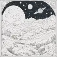Coloring book with simple and artistic art of a constellation with shooting stars and the solar system, Matte Painting