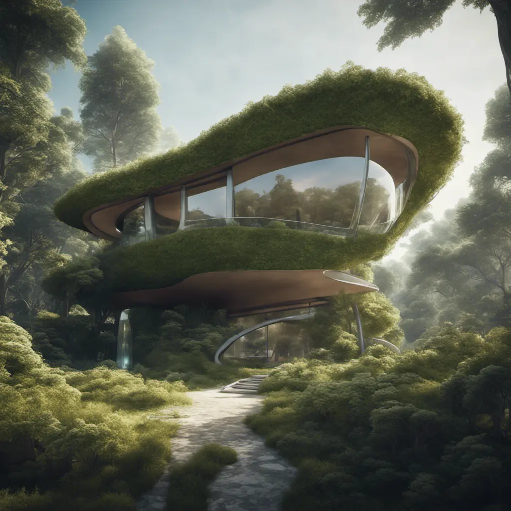 Beautiful futuristic organic house made from imaginary plants in a forest, 8k, Award-Winning, Highly Detailed, Beautiful, Epic, Octane Render, Unreal Engine, Radiant, Volumetric Lighting by Stanley Artgerm Lau