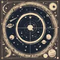 Stencil of astronomy horoscope in space with stars, planets, shooting stars and moon, Digital Illustration