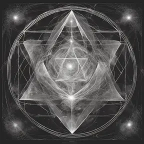 polution symboles, connected to other universes, to the invisible worlds, shades of grey colors, shinning light, sacred geometry, Digital Illustration