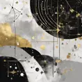 minimalist, elegant, discreet, abstract, enigmatic, sophisticated, modern, mysterious and perfect painting of constellations in black gold and silver, Digital Illustration
