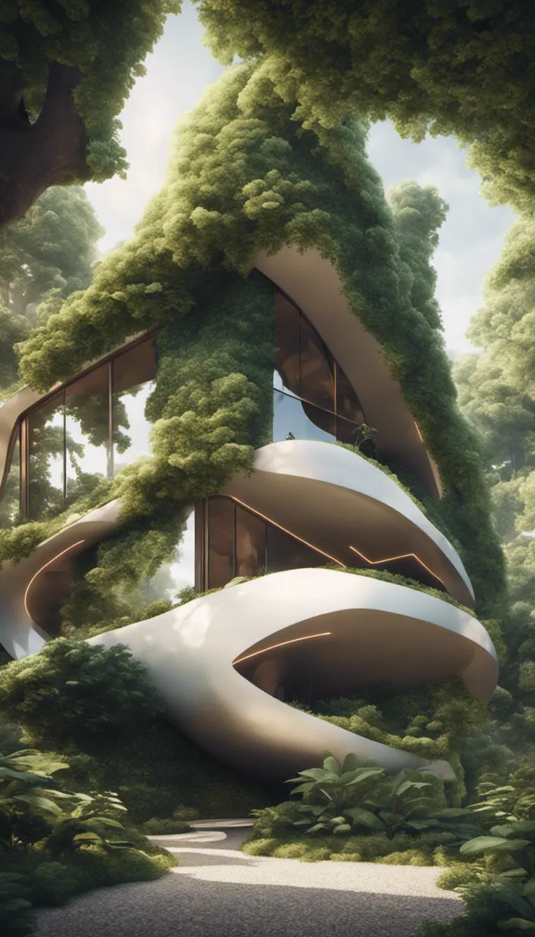 Beautiful futuristic organic house made from imaginary plants in a forest, 8k, Award-Winning, Highly Detailed, Beautiful, Epic, Octane Render, Unreal Engine, Radiant, Volumetric Lighting by Stanley Artgerm Lau