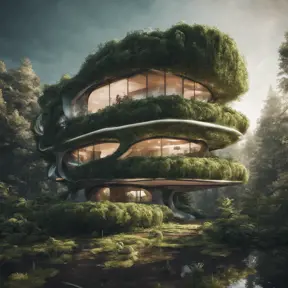 Beautiful futuristic organic house made from imaginary plants in a forest, 8k, Award-Winning, Highly Detailed, Beautiful, Epic, Octane Render, Unreal Engine, Radiant, Volumetric Lighting by Stefan Kostic