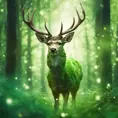 Deer in a green magical forest, Highly Detailed, Bokeh effect, Sharp Focus, Volumetric Lighting, Fantasy by Stefan Kostic