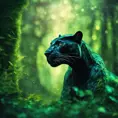 Panther in a green magical forest, Highly Detailed, Bokeh effect, Sharp Focus, Volumetric Lighting, Fantasy by Stefan Kostic