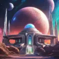 Cosmic round beautiful temple in the center of a futuristic community. Extraterrestrial landscape. Planet sirius. The moon and stars can be seen in the sky even during the day., Sci-Fi, Volumetric Lighting, Vibrant Colors by Stanley Artgerm Lau