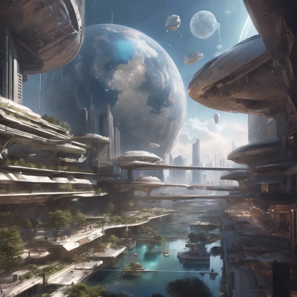 An utopian image of a world built using AI, Sci-Fi by WLOP