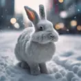 Thin lightweight light cute fluffy rabbit in a snowy Tokyo city street, 8k, Award-Winning, Highly Detailed, Minimalism, Stunning, Wallpaper, Cinematic Lighting