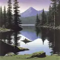 1970's dark fantasy book cover of beautiful lake with minimalist far perspective, Album cover, D&D, Fantasy by Larry Elmore