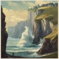 Create a captivating background, Cliffs of Dover in the background. vintage poster paint book cover style design, Highly Detailed, Poster, Fantasy by Stanley Artgerm Lau