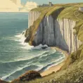 Create a captivating background, Cliffs of Dover in the background. vintage poster paint book cover style design, Highly Detailed, Poster by Greg Rutkowski