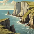 Create a captivating background, Cliffs of Dover in the background. vintage poster paint book cover style design, Highly Detailed, Poster by Greg Rutkowski
