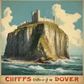 Create a captivating background, Cliffs of Dover in the background. vintage poster paint book cover style design, Highly Detailed, Poster by Stefan Kostic