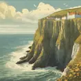 Create a captivating background, Cliffs of Dover in the background. vintage poster paint book cover style design, Highly Detailed, Poster by Stefan Kostic