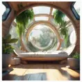 Futuristic sleeping relax pod, transparent orb, plants, natural daytime lighting, natural wooden environment, flat design, product-view, 8k, Futuristic, Sci-Fi, Natural Light by Stefan Kostic