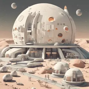 Beautiful award winning 1950s simple flat 3D art editorial infographics of a moon base, pale colors, perfect focus, neutral white background, Epic, Retro-Futurism, Wide-angle lens, Maximalism