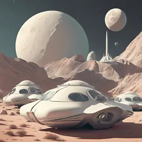 Beautiful award winning 1950s simple flat 3D art of a moon base, pale colors, perfect focus, neutral white background, Epic, Retro-Futurism, Wide-angle lens, Maximalism by Stanley Artgerm Lau