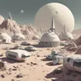 Beautiful award winning 1950s simple flat 3D art of a moon base, pale colors, perfect focus, neutral white background, Epic, Retro-Futurism, Wide-angle lens, Maximalism by Greg Rutkowski