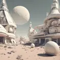 Beautiful award winning 1950s simple flat 3D art of a moon base, pale colors, perfect focus, neutral white background, Epic, Retro-Futurism, Wide-angle lens, Maximalism by WLOP