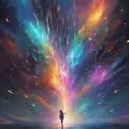 Abstract magical rain, universe, stars, Iridescence, Volumetric Lighting by Stanley Artgerm Lau