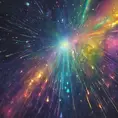 Abstract magical rain, universe, stars, Iridescence, Volumetric Lighting by Greg Rutkowski