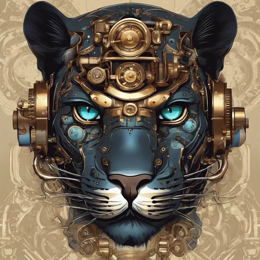 Steampunk portrait of a Panther, clean vector, colorful illustration, inspired by future technology, Highly Detailed, Vintage Illustration, Steampunk, Smooth, Vector Art, Colorful by Stefan Kostic