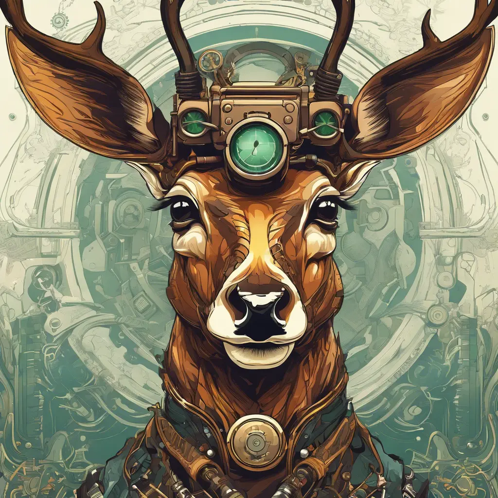 Steampunk portrait of a Deer, clean vector, colorful illustration, inspired by future technology, Highly Detailed, Vintage Illustration, Steampunk, Smooth, Vector Art, Colorful by Stefan Kostic