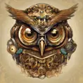 Steampunk portrait of an owl, clean vector, colorful illustration, inspired by future technology, Highly Detailed, Vintage Illustration, Steampunk, Smooth, Vector Art, Colorful