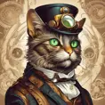 Steampunk portrait of a cat, clean vector, colorful illustration, inspired by future technology, Highly Detailed, Vintage Illustration, Steampunk, Smooth, Vector Art, Colorful by Stanley Artgerm Lau