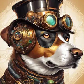 Steampunk portrait of a dog, clean vector, colorful illustration, inspired by future technology, Highly Detailed, Vintage Illustration, Steampunk, Smooth, Vector Art, Colorful by Stanley Artgerm Lau