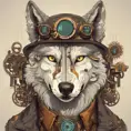 Steampunk portrait of a Wolf, clean vector, colorful illustration, inspired by future technology, Highly Detailed, Vintage Illustration, Steampunk, Smooth, Vector Art, Colorful by WLOP