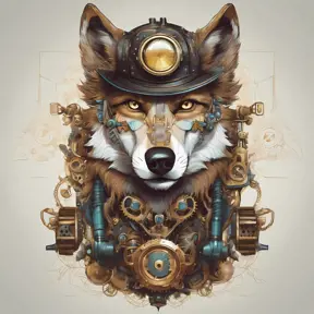 Steampunk portrait of a Wolf, clean vector, colorful illustration, inspired by future technology, Highly Detailed, Vintage Illustration, Steampunk, Smooth, Vector Art, Colorful by WLOP