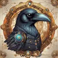 Steampunk portrait of a Raven, clean vector, colorful illustration, inspired by future technology, Highly Detailed, Vintage Illustration, Steampunk, Smooth, Vector Art, Colorful by Stefan Kostic