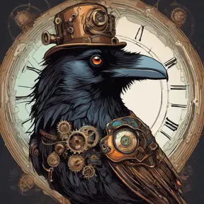 Steampunk portrait of a Raven, clean vector, colorful illustration, inspired by future technology, Highly Detailed, Vintage Illustration, Steampunk, Smooth, Vector Art, Colorful by Stefan Kostic