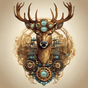 Steampunk portrait of a Deer, clean vector, colorful illustration, inspired by future technology, Highly Detailed, Vintage Illustration, Steampunk, Smooth, Vector Art, Colorful by Stefan Kostic